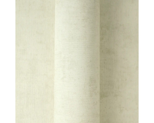 Gestructureerd behang met linnenlook en fijne horizontale en verticale lijnen in een lichte crèmekleur.