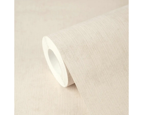 Rol behang met een fijne linnenstructuur en een verticaal strepenpatroon.