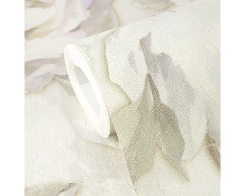 Gestructureerd vliesbehang met groot bloemenpatroon op een rol.