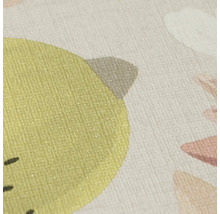 Detailopname van vliesbehang met fijne linnenstructuur en abstracte, ronde vormen.