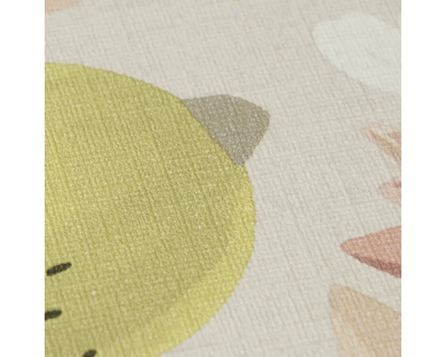 Detailopname van vliesbehang met fijne linnenstructuur en abstracte, ronde vormen.