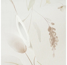 Getextureerd vliesbehang met floraal patroon van stengels en bladeren.