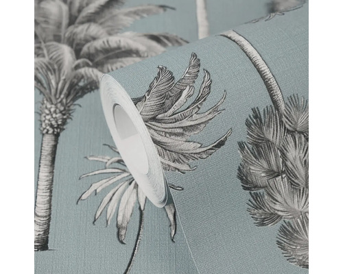 Rol vliesbehang met palmenpatroon en gestructureerd oppervlak