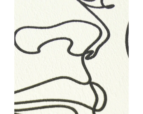 Detailopname van vliesbehang met een fijne structuur en een zwart lijnpatroon.