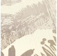 Detailopname van gestructureerd vliesbehang met een bloemen- en plantenpatroon.