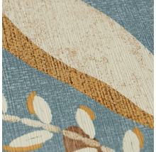 Detailopname van gestructureerd behang met bladpatroon en gebogen lijnen, die de fijne oppervlaktestructuur laat zien.