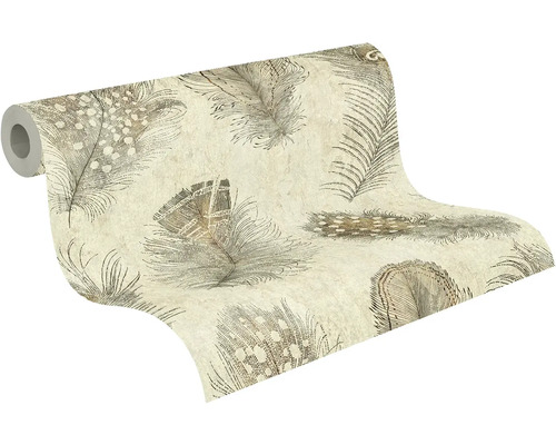 Vliesbehang met verenpatroon op een rol