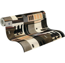 Vliesbehang met abstract architectuurmotief, gevels en bogen in moderne stijl.