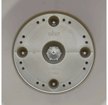 Onderkant van een plantenbak met de afmetingen 25 cm diameter en 5,5 liter volume, Elho Logo