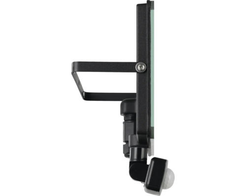 Zijaanzicht van een ledstraler met bewegingsmelder en montagebeugel