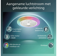 Plafondventilator met zes snelheden, kleurverandering, afstandsbediening, dimfunctie en stille motor