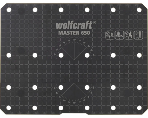 Wolfcraft Master 650 werkbankblad met hoekweergave en raster