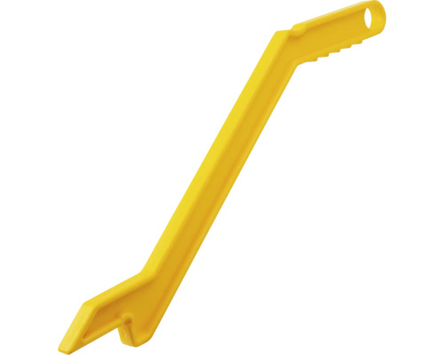 Gele kunststof duwstok voor tafelcirkelzagen met ergonomische handgreep.