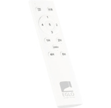 Afstandsbediening voor plafondventilator met de knoppen Fan Off, F/R, 1, 2, 3, 4, 5, 1 uur, 2 uur, 4 uur, 8 uur, 30 minuten en Eglo logo.