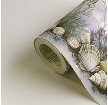 Zelfklevende behangrand met schelpen- en koraalmotief, opgerolde wandrand voor de badkamer.