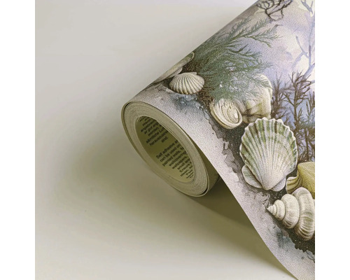 Zelfklevende behangrand met schelpen- en koraalmotief, opgerolde wandrand voor de badkamer.