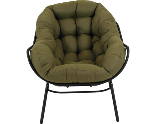 Fauteuil met groene bekleding en zwart metalen frame
