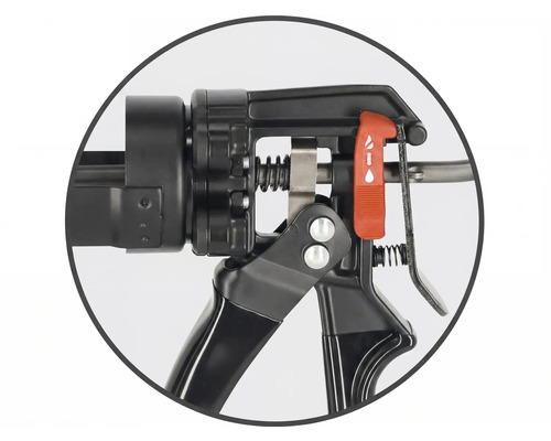 Detailaanzicht van een kitspuit met instelbare druppelstopfunctie.