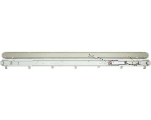 Geopende vochtbestendige lamp met interne componenten