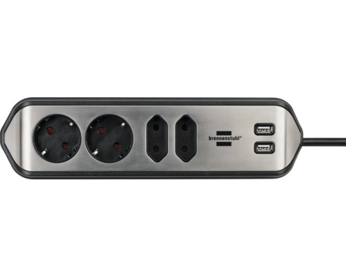 Verlengsnoer met twee stopcontacten, twee eurostekkers en twee USB-poorten