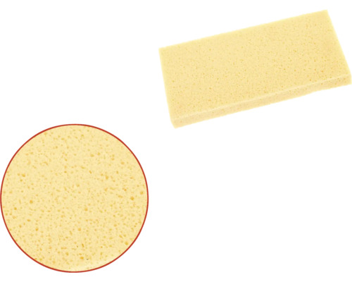 Twee gele sponzen, een rechthoekig en een rond, voor schoonmaakwerkzaamheden