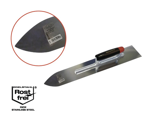 Stalen troffel met kunststof handgreep en roestvrij symbool