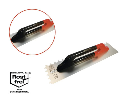 Tegellijm spatel van roestvast staal met kunststof handgreep en roestvrij keurmerk
