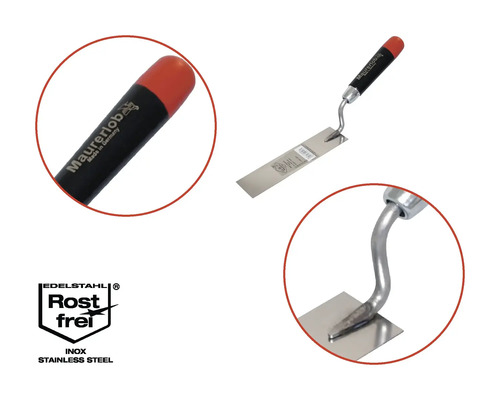 Maurerlob hoekspatel met roestvrijstalen blad en kunststof handvat