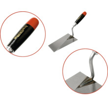 Metalen troffel met houten handvat voor constructiewerkzaamheden