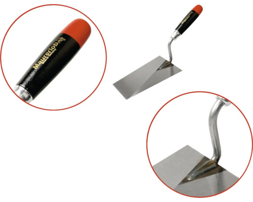 Metalen troffel met houten handvat voor constructiewerkzaamheden