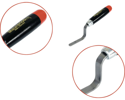 Maurerlob voegkrabber met houten handvat en gebogen stalen mes