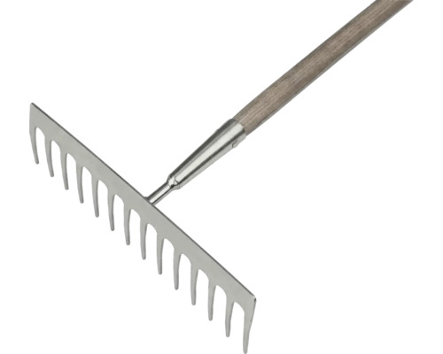 Metalen hark met houten steel voor de tuin