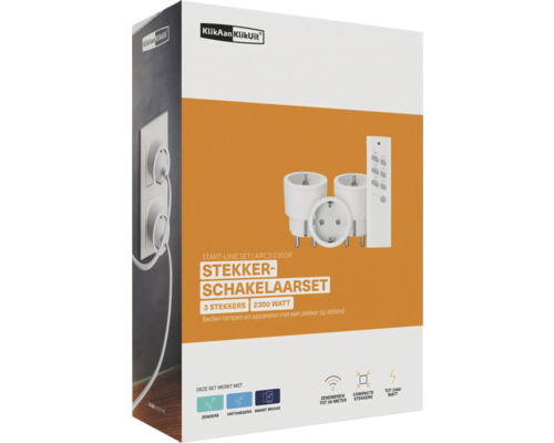 KlickAan KlickUit stekkerschakelaarset met drie stekkers en afstandsbediening