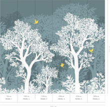 Fotobehang met bosmotief, bomen en vogels