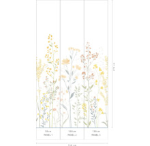 Behang met bloemmotief, bestaande uit drie banen met de afmetingen 50 cm, 100 cm en 150 cm.