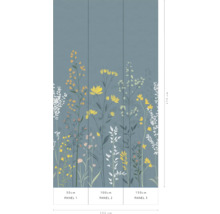 Vliesbehang met bloemenmotief, bestaande uit drie banen