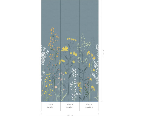 Vliesbehang met bloemenmotief, bestaande uit drie banen