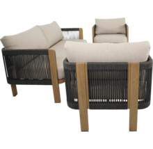 Tuinmeubelset met bank en fauteuil van hout en touw
