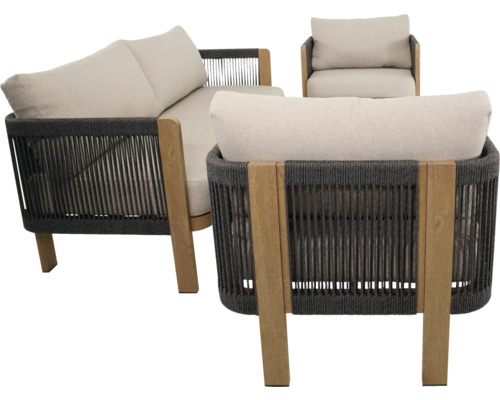 Tuinmeubelset met bank en fauteuil van hout en touw