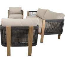 Tuinmeubelset met fauteuils en bank van hout en stof