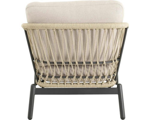 Fauteuil met kussen, touwbespanning en metalen frame