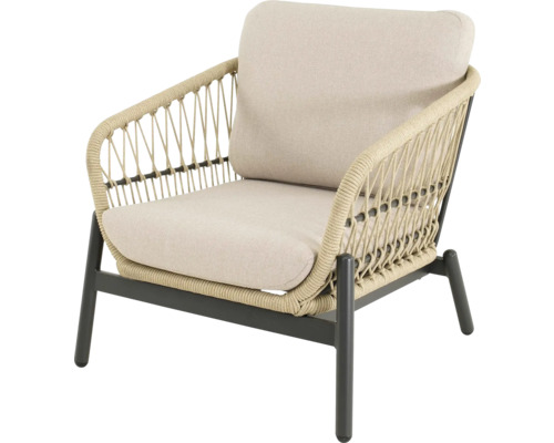 Fauteuil met touwweefsel, armleuningen en zitkussen