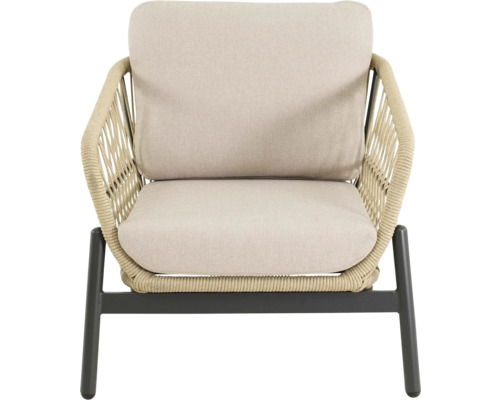 Tuinstoel met textielbekleding en koordvlechtwerk