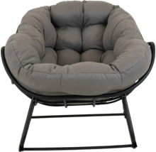 Grijze stoel met metalen frame en dikke bekleding