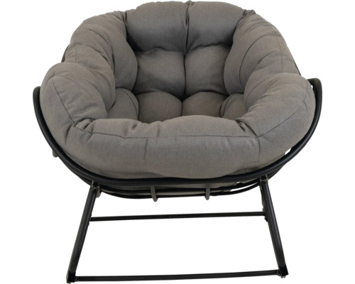 Grijze stoel met metalen frame en dikke bekleding