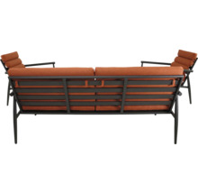 Tuinbank en twee fauteuils met metalen frame en stoffering
