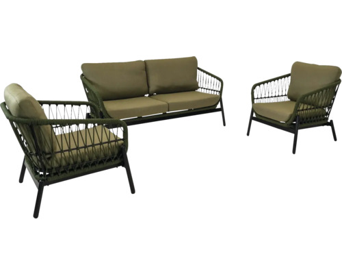 Tuinmeubelset met bank en fauteuils met touwlook en kussens