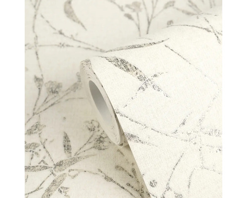 Vliesbehang met floraal patroon, takken en bladeren, gestructureerd oppervlak, behangrol