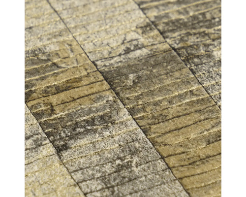 Gestructureerd vliesbehang met horizontaal streeppatroon in steenlook.