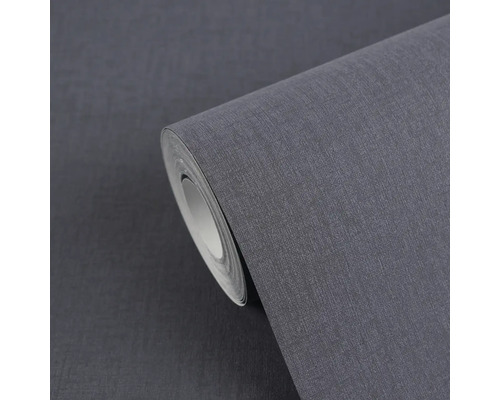 Rol gestructureerd vliesbehang in donkergrijs met een fijne linnenlook.